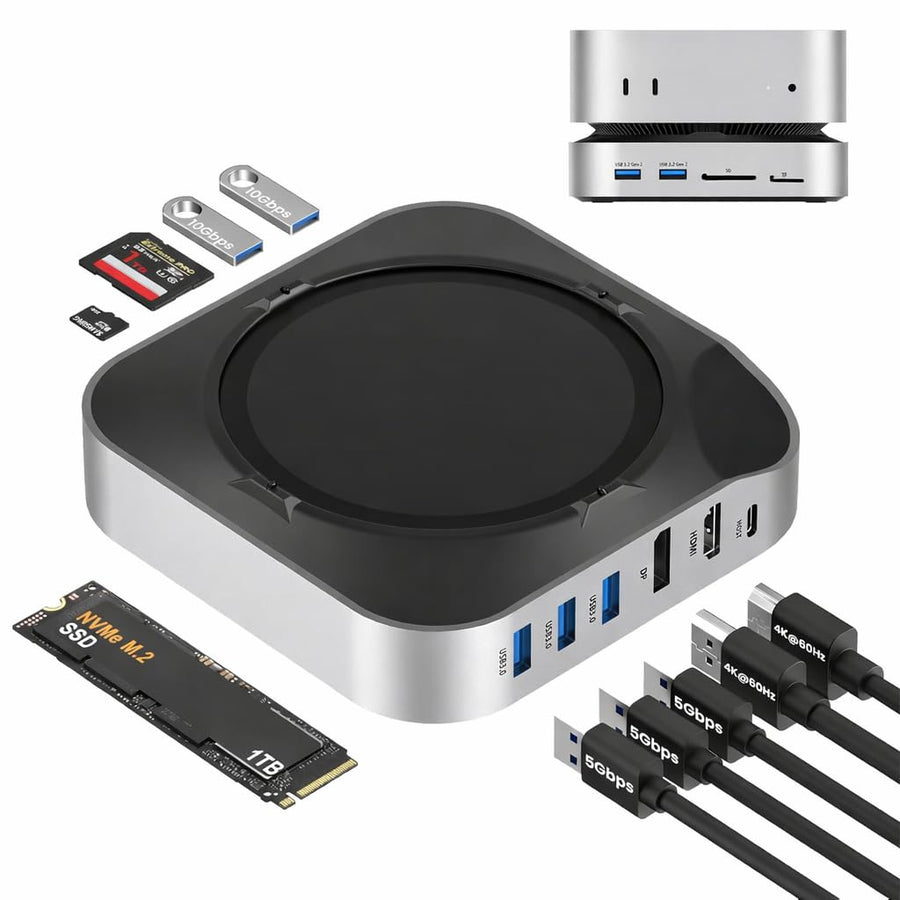 USB C Hub with 8TB M.2 NVMe Enclosure 10Gbps, 5X USB-A and 2X Type C Data Ports, SD/TF Card Slot, Docking Station for Mac mini M4/M4 Pro (Mac mini M4 Dock -11-in 1 -ssd)