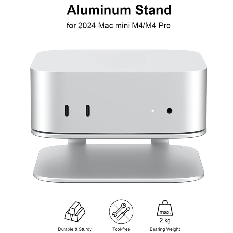 Aluminum Stand for 2024 Mac mini M4 | M4 Pro, Convenient Acess to Power Bottom, Anti-Scratch, Anti-Slip, Avoid Overheating, Durable and Sturdy Design