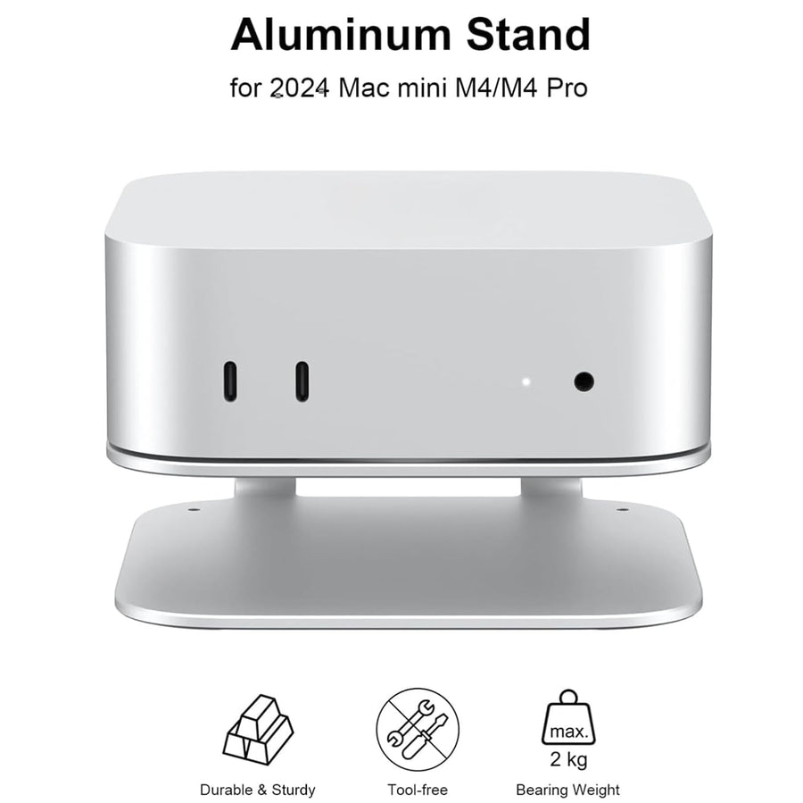Aluminum Stand for 2024 Mac mini M4 | M4 Pro, Convenient Acess to Power Bottom, Anti-Scratch, Anti-Slip, Avoid Overheating, Durable and Sturdy Design
