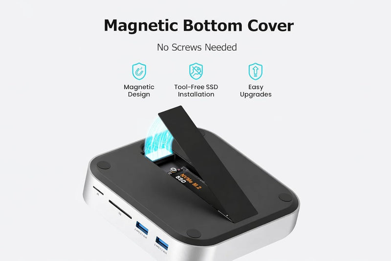 USB C Hub with 8TB M.2 NVMe Enclosure 10Gbps, 5X USB-A and 2X Type C Data Ports, SD/TF Card Slot, Docking Station for Mac mini M4/M4 Pro (Mac mini M4 Dock -11-in 1 -ssd)