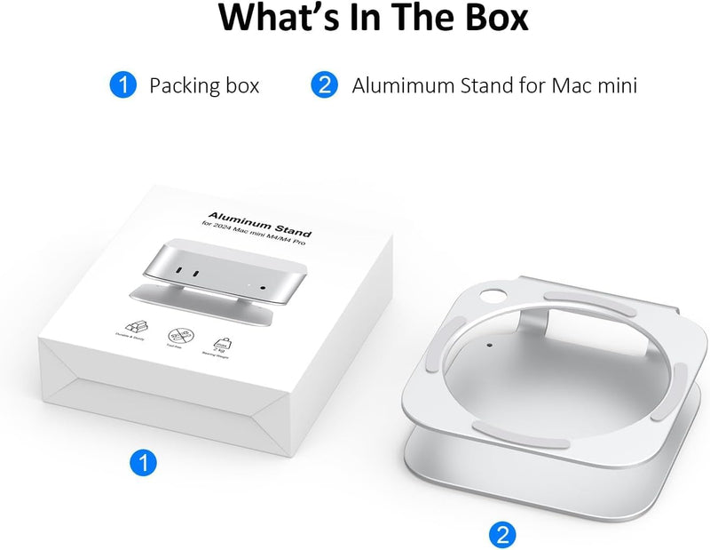 Aluminum Stand for 2024 Mac mini M4 | M4 Pro, Convenient Acess to Power Bottom, Anti-Scratch, Anti-Slip, Avoid Overheating, Durable and Sturdy Design