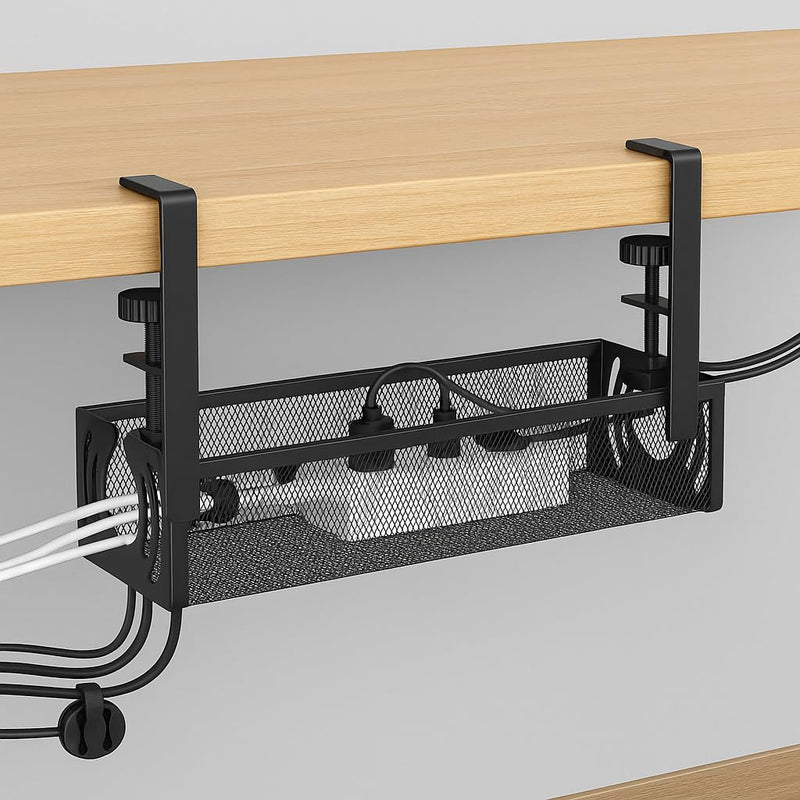 FiTix Premium Metal Cable Organizer Tray, Under Desk Wire Management System for Office, Home, Gaming Setup, Steel Wire Raceway for Power Strips, Cords (Black)