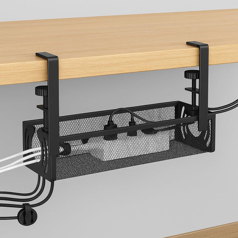 FiTix Premium Metal Cable Organizer Tray, Under Desk Wire Management System for Office, Home, Gaming Setup, Steel Wire Raceway for Power Strips, Cords (Black)