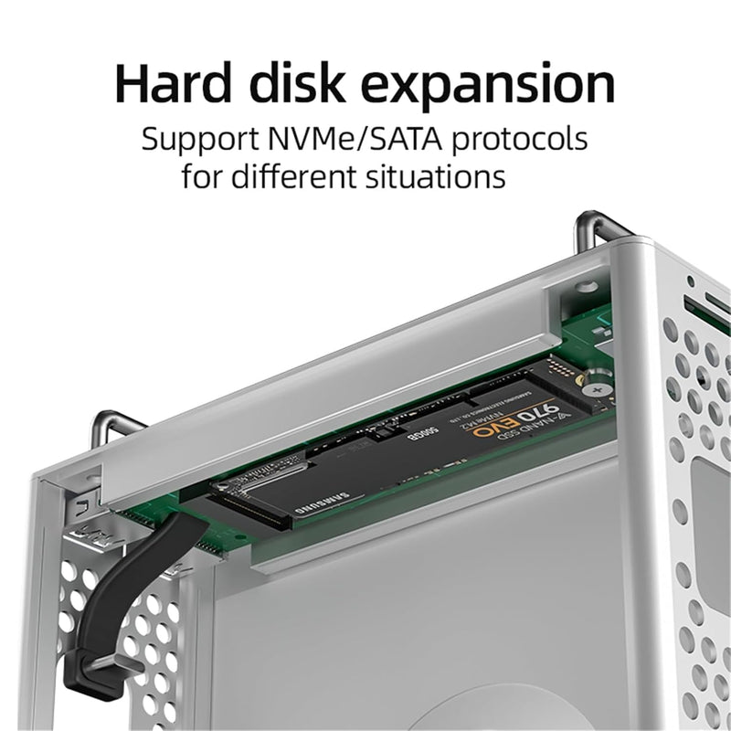 FiTix Mac mini M4 | M4 Pro Stand with Hard Disk Expansion Slot & Dual USB 3.2 / TF+SD Card Reader – Aluminum Chassis Holder with Heat Dissipation & Dust Protection – Space-Saving Design Sliver
