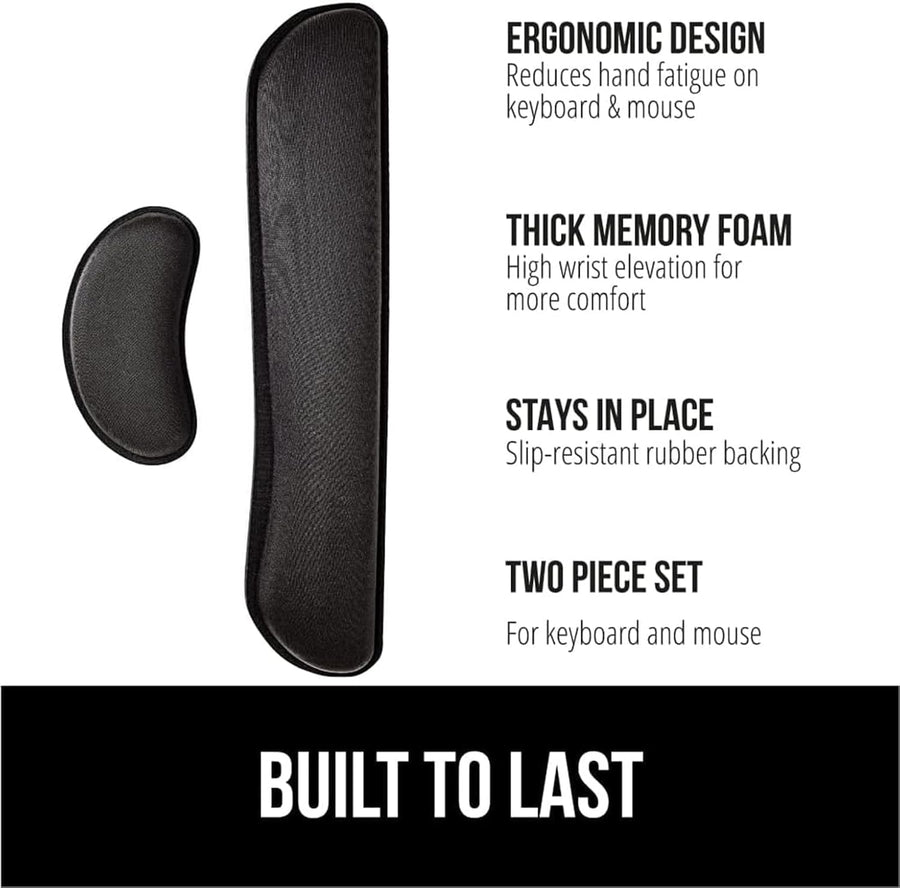 Wrist Rest Pad and Mouse Cushion Support Set, Memory Foam, Ergonomic Design for Computer and Laptop, Comfortable Typing
