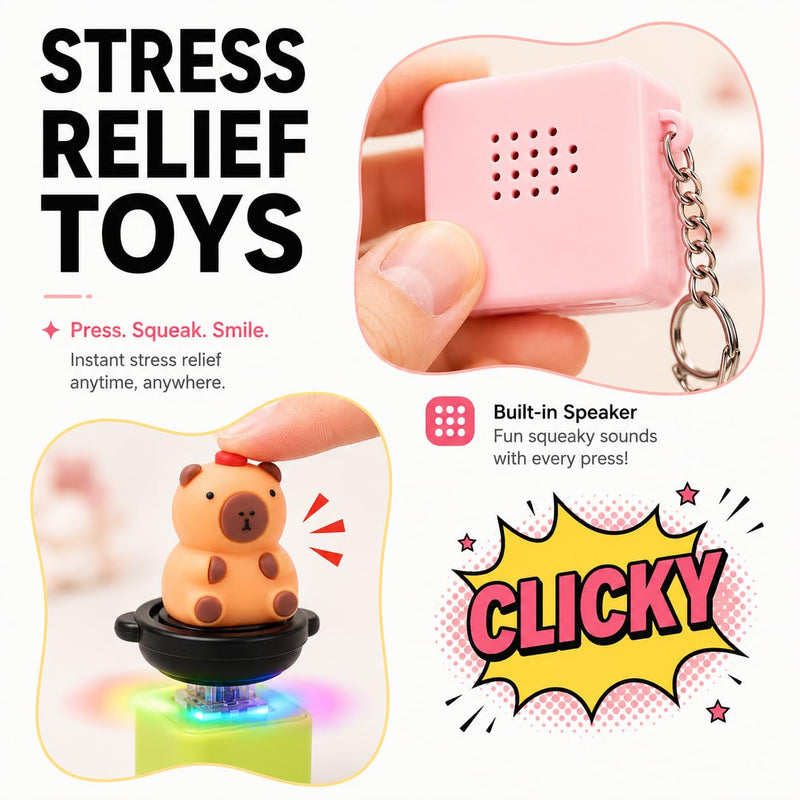 FiTiX Cute Cartoon Fidget Toy with Colorful Light and Sound, Clicker for Stress Relief, Quiet Play, and Entertainment, Snail Style (Cute Brown Bear)
