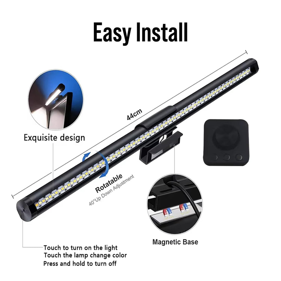 StyleOxx LED Monitor Light Bar, USB Dual Screen Touch Control, Dimmable Computer Desk Lamp, Space Saving Office Work Lighting