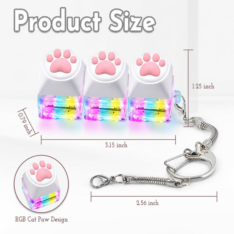 FiTiX Keyboard Fidget Toy for Stress Relief, Sound Clicker Keychain, for Office, School, Travel, Pink Cute Cat Paw Style (3 in 1 RGB LED ( Cute Cat Paw ))