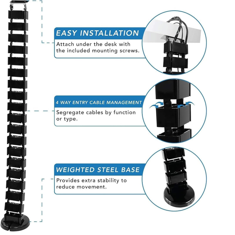 Fitix Cable Management Kit, Adjustable Quad Entry Flexible Spine Wire Organizer Cord Snake for Home Office (25 columnn Spine Black)