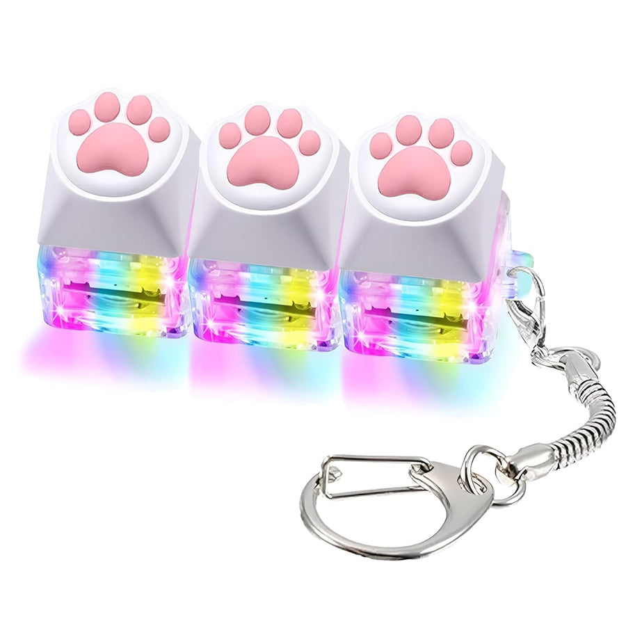 FiTiX Keyboard Fidget Toy for Stress Relief, Sound Clicker Keychain, for Office, School, Travel, Pink Cute Cat Paw Style (3 in 1 RGB LED ( Cute Cat Paw ))