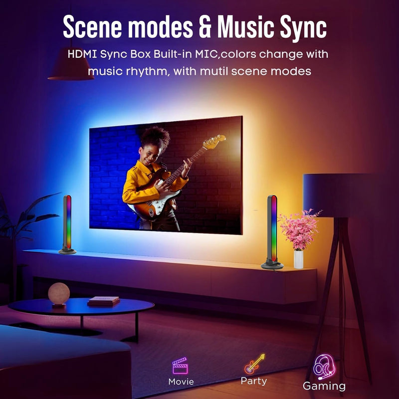 StyleOxx LED Light Bars, 28cm RGB Gaming Lights with Mirror Design, 2-Pack, Music Sync, App Control, 16M Colors for PC TV Backlight