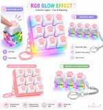 FiTiX Keyboard Fidget Toy for Stress Relief, Sound Clicker Keychain, for Office, School, Travel, Pink Cute Cat Paw Style (3 in 1 RGB LED ( Cute Cat Paw ))