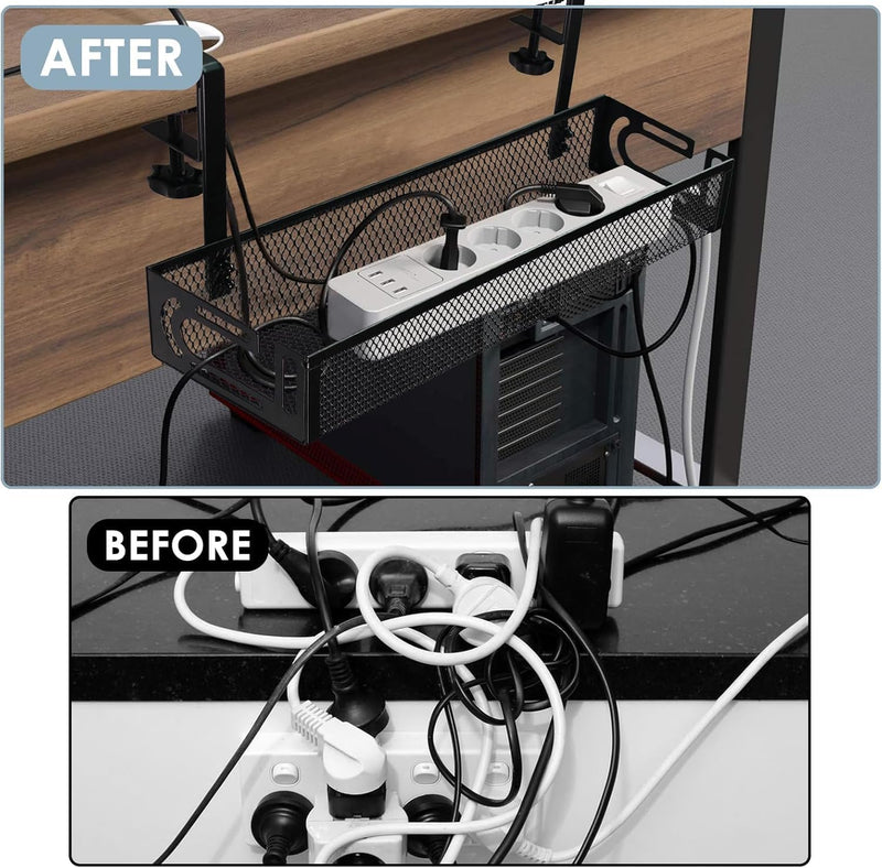 FiTix Premium Metal Cable Organizer Tray, Under Desk Wire Management System for Office, Home, Gaming Setup, Steel Wire Raceway for Power Strips, Cords (Black)