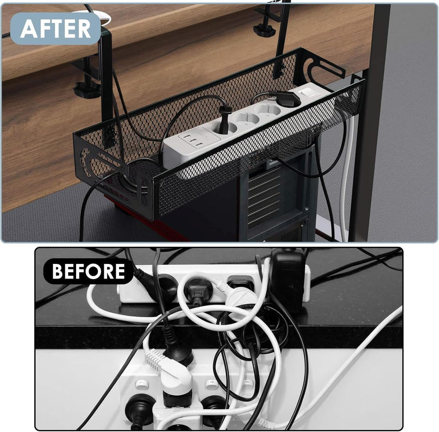 FiTix Premium Metal Cable Organizer Tray, Under Desk Wire Management System for Office, Home, Gaming Setup, Steel Wire Raceway for Power Strips, Cords (Black)