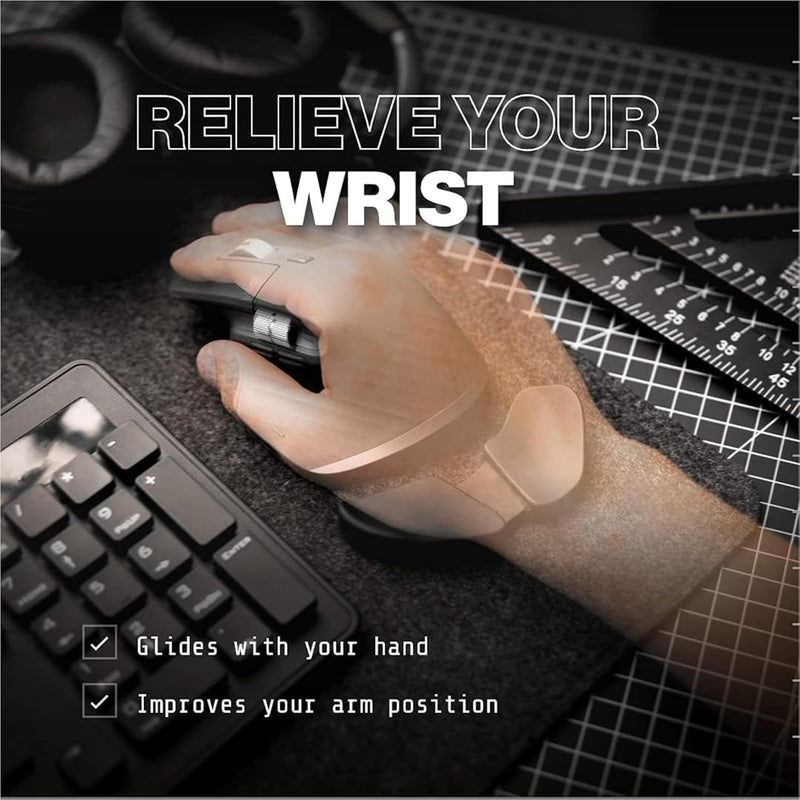 FITIX Right-Handed Ergonomic Mouse Wrist Rest, Carpal Tunnel Support Pad for Computer, Gaming, Office, Anti-Fatigue Design with Easy Glide Surface (Black)