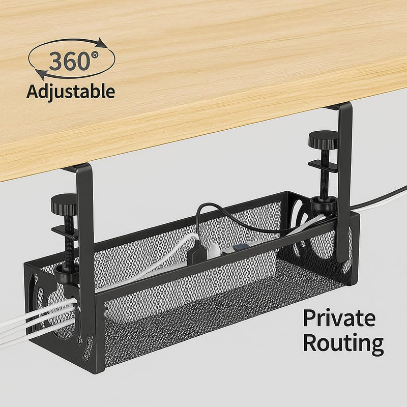 FiTix Premium Metal Cable Organizer Tray, Under Desk Wire Management System for Office, Home, Gaming Setup, Steel Wire Raceway for Power Strips, Cords (Black)