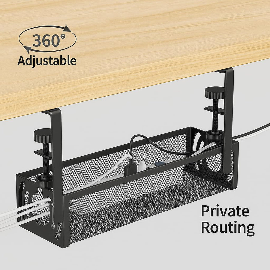 FiTix Premium Metal Cable Organizer Tray, Under Desk Wire Management System for Office, Home, Gaming Setup, Steel Wire Raceway for Power Strips, Cords (Black)