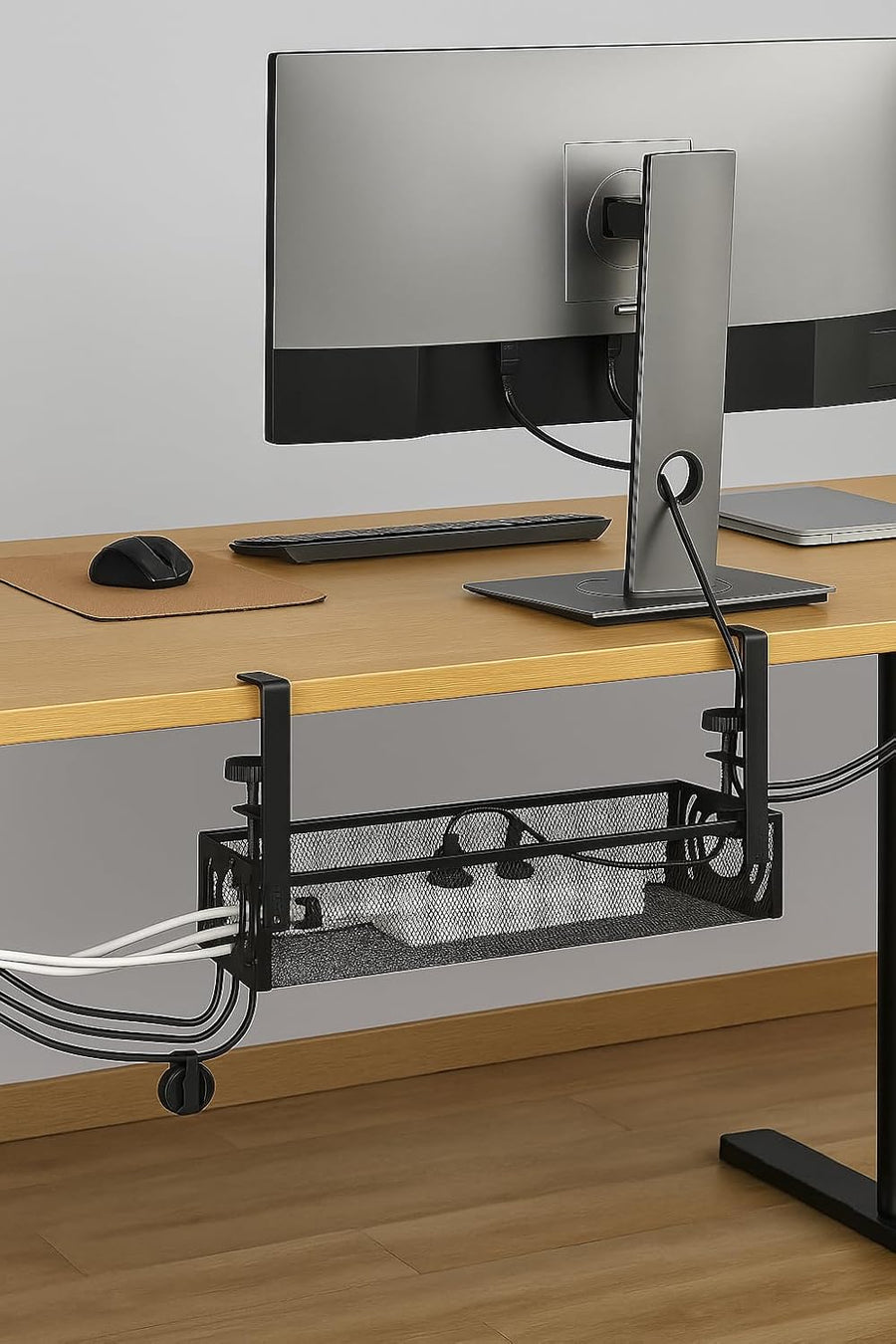FiTix Premium Metal Cable Organizer Tray, Under Desk Wire Management System for Office, Home, Gaming Setup, Steel Wire Raceway for Power Strips, Cords (Black)